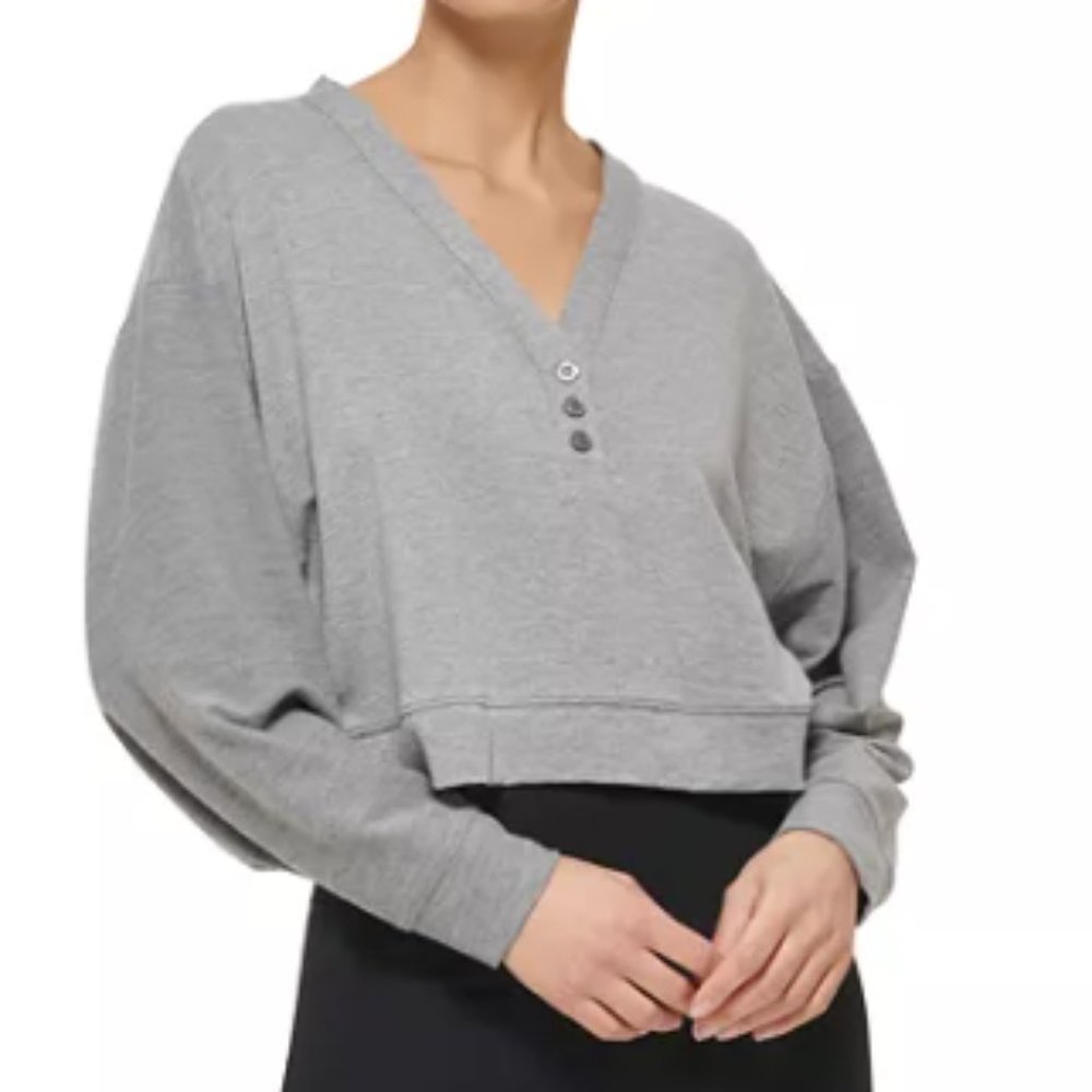 Women's Cropped Henley Lounge Sweatshirt